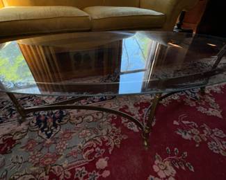 Vintage Brass and Glass Oval Cocktail Table