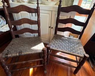 Antique Ladder Back Chairs w/ Rush Seats