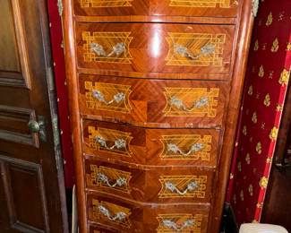 Stunning Antique Marble Top French Louis XV Style Marquetry (Chest of Drawers) Semainier
