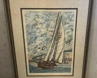 Art Sue Tushingham McNary Etching "San Diego Sailing" 76/175