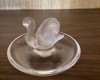 Vintage Lalique Crystal frosted swan pin dish