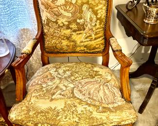 French style pair of tapestry fabric chairs