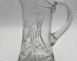 Vintage Crystal Glass Pitcher Vase, Hand Cut Crystal, Floral, Large Jar Pot, Larger Crystal Vase, Gift, Tableware, Home Decor