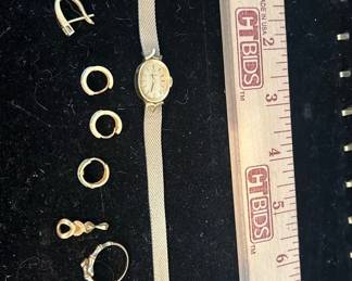 14k Omega Watch , Pendant And Earrings 