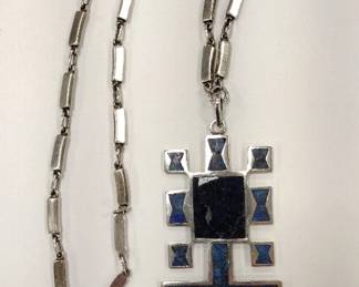 MEXICO STERLING LAPIS PENDANT AND NECKLACE