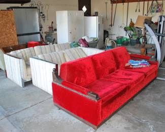 Red velvet sofa and chair