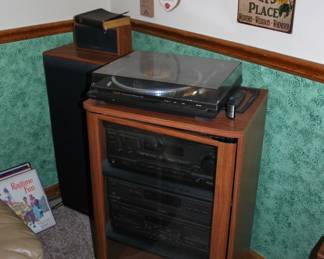 Technics stereo system with speakers and turntable