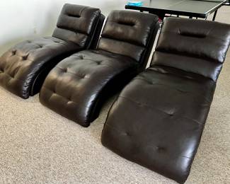 3 DARK BROWN CURVED CHAISE LOUNGES - PRICED INDIVIDUALLY