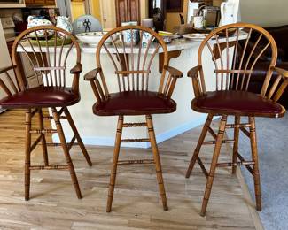 3 WINDSOR STYLE ARMED BARSTOOLS