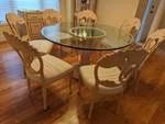Large Glass Top Dining Table with 7 Italian Beechwood Chairs