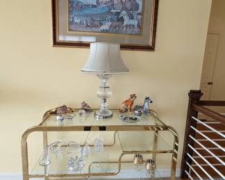 Italian Pottery, crystal, furnishings with brass & glass in Milo Baughman style.