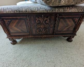 Antique Lane Cedar chest with custom upholstery top and matching tapestry style cushion cover (with form)