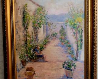 Original landscape oil by listed artist Vivian Goddard 1904-2005  "Patio Garden"