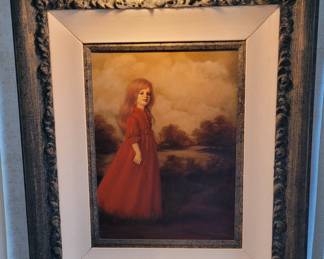 Original oil painting. "Girl in a Red Dress"  by C. Mille