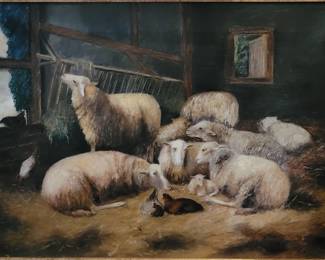 19th century Belgium artist. Manger scene original oil