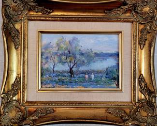 Sweet small original oil painting by listed artist Vivian Goddard (1904-2005)