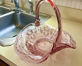 Fenton Cranberry Pink Large Basket 13.5" Tiara Exclusives Glass Baroness Rose