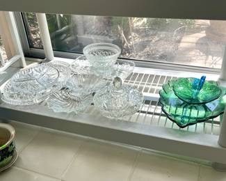 A variety of cut glass/Cristal serving dishes