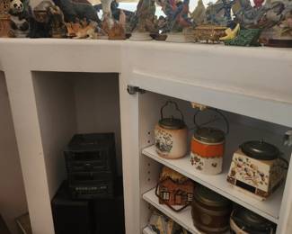 Biscuit barrels, elephants, birds