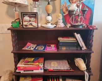 books, bookshelf, lamps