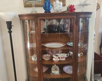 Demilune China cabinet - red and white china