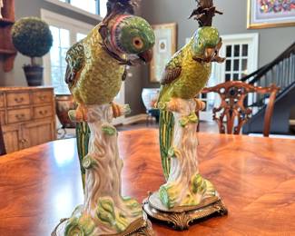 Bronze / Ceramic Parrot Candleholders 