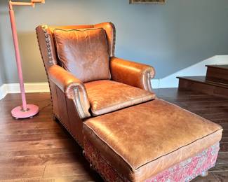 Hickory Chair Leather Club Chair and Ottoman