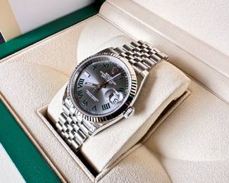 2022 - Rolex 36mm Datejust Jubilee Bracelet White Gold Bezel Wimbledon Dial - NEVER WORN - Box, Papers, Card