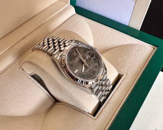 2022 - Rolex 36mm Datejust Jubilee Bracelet White Gold Bezel Wimbledon Dial - NEVER WORN - Box, Papers, Card