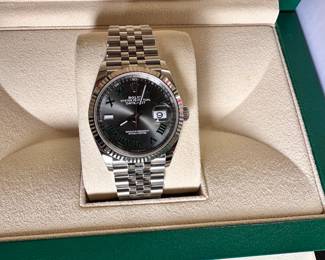 2022 - Rolex 36mm Datejust Jubilee Bracelet White Gold Bezel Wimbledon Dial - NEVER WORN - Box, Papers, Card