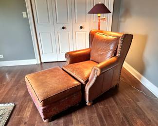 Hickory Chair Leather Club Chair and Ottoman