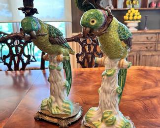 Bronze / Ceramic Parrot Candleholders 