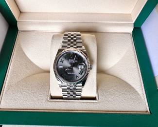 2022 - Rolex 36mm Datejust Jubilee Bracelet White Gold Bezel Wimbledon Dial - NEVER WORN - Box, Papers, Card