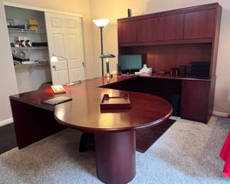 IN THE LOWER LEVEL OFFICE...EXECUTIVE DESK AND WALL UNIT