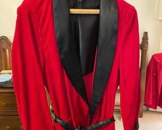 Vintage Red, Black Corduroy silk smoking jacket, by Sea Island
