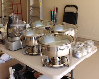 We have four like new oversized chafing dishes here! If you need catering pieces and amazing dishes and glassware this is a must stop this Friday and Saturday