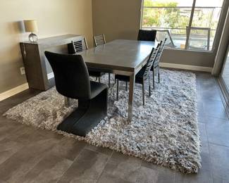 plush rug modern table dining chairs 