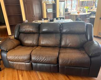 Pair of matching Raymour leather sofas.  Both ends recline. Great deal. Available for pre-sale. 