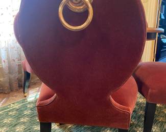 MARQUETRY PEDESTAL GAME TABLE(HAS DAMAGE ON TOP) 4 COOL VELVET CHAIRS