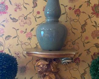  PAIR OF CHINESE CELEDON VASES, PAIR OF MONKEY SHELVES