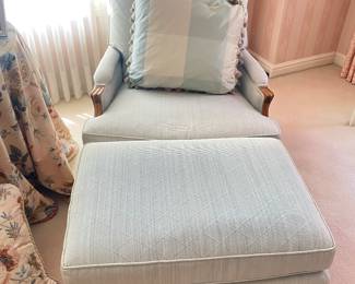 PAIR OF BAKER CHAIRS AND 1 OTTOMAN