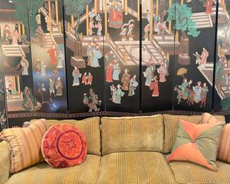 CUSTOM SOFA AND 7 PANEL CHINESE FOLDING SCREEN