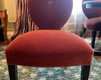 MARQUETRY PEDESTAL GAME TABLE(HAS DAMAGE ON TOP) 4 COOL VELVET CHAIRS