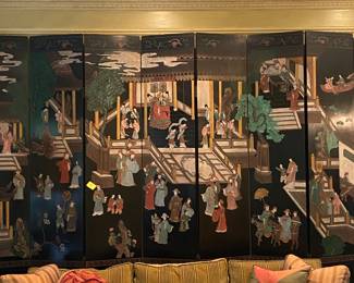 CUSTOM SOFA AND 7 PANEL CHINESE FOLDING SCREEN