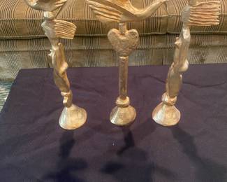 TRIO OF PIERRE CASENOVE GILT BRONZE FIGURAL CANDLESTICKS