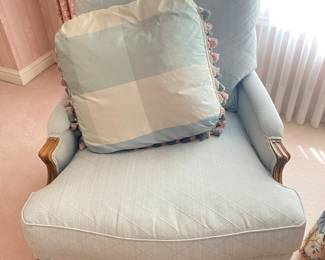 PAIR OF BAKER CHAIRS AND 1 OTTOMAN