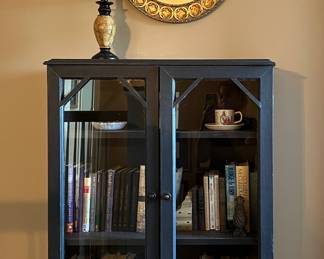 Refinished glass door bookcase (dark blue chalk paint)