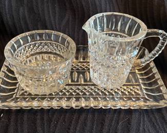 Crystal sugar and creamer set with plate