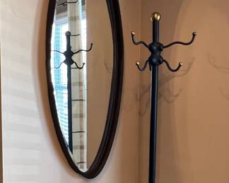 Oval metal frame mirror and coat rack