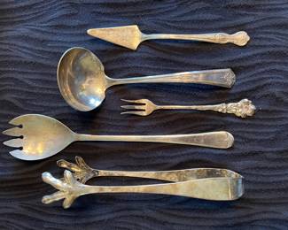 Assorted silverplate serving utensils